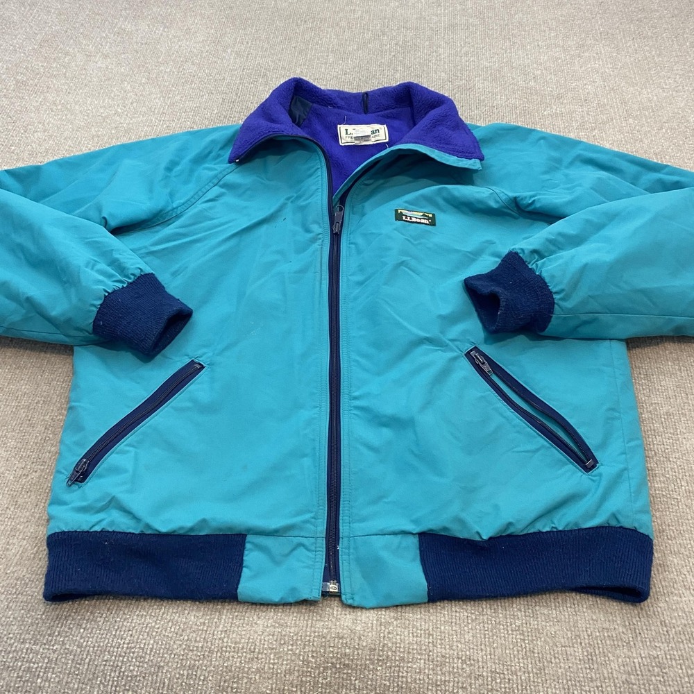 Vintage LL Bean Jacket Mens Large Blue Nylon Fleece Lined Bomber USA Retro 90s